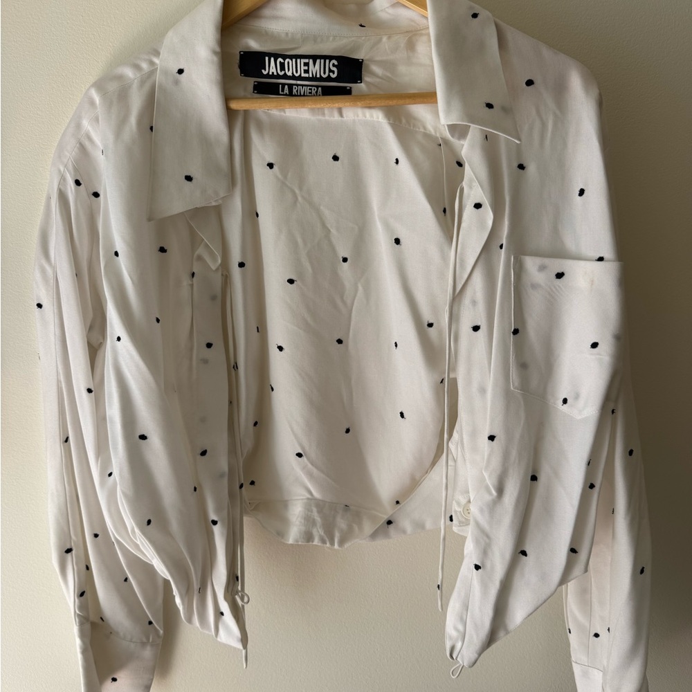 Jacquemus White Polka Dot Tie Top